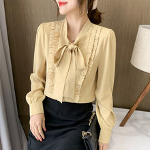 Load image into Gallery viewer, Autumn New Long Sleeved Chiffon Shirt Fashion Casual Bow Ruffles Blouse Elegant Slim Office Lady Tops Clothing