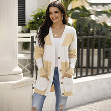 Load image into Gallery viewer, Autumn New Product Knitwear Student Casual V-neck Sweater Women Striped Color  Single-breasted Pocket Cardigan Women&#39;s