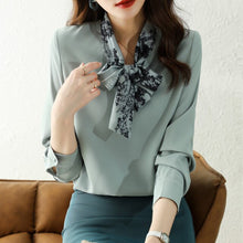 Load image into Gallery viewer, Autumn New Women Chiffon Blouse Fashion Temperament High-End Long Sleeved Office Ladys Shirt Elegant Slim Women Clothing Tops