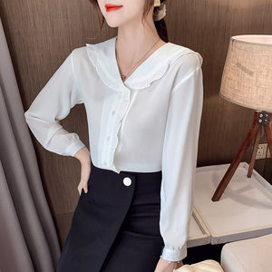 Autumn New Women Chiffon Shirt Fashion blusas mujer de moda 2021 Elegant Slim Office Lady Tops