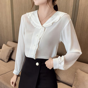 Autumn New Women Chiffon Shirt Fashion blusas mujer de moda 2021 Elegant Slim Office Lady Tops