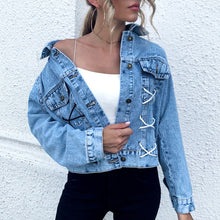Load image into Gallery viewer, Autumn New Women Retro Denim Jackets Chic Crop Denim Jackets Coat Turn-down Collar Casual Solid Short Coat Cool Girl Outwear