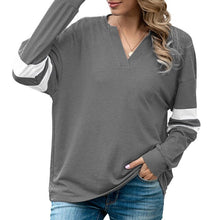 Load image into Gallery viewer, Autumn New Women t-Shirt Long Sleeve V-Neck Tee Shirt Femme Fashion Stripes Splicing Loose Fit Casual Tees Mujer Tunic Tops