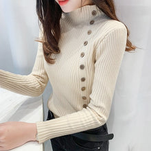 Load image into Gallery viewer, Autumn Ribbed Button Women Sweater Pullovers Cotton Long Sleeve Turtleneck Pullovers Jumpers Spring Soft Comfortable Basic Tops