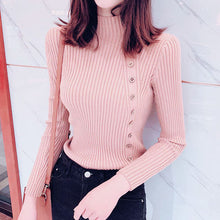Load image into Gallery viewer, Autumn Ribbed Button Women Sweater Pullovers Cotton Long Sleeve Turtleneck Pullovers Jumpers Spring Soft Comfortable Basic Tops