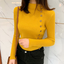Load image into Gallery viewer, Autumn Ribbed Button Women Sweater Pullovers Cotton Long Sleeve Turtleneck Pullovers Jumpers Spring Soft Comfortable Basic Tops