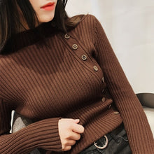 Load image into Gallery viewer, Autumn Ribbed Button Women Sweater Pullovers Cotton Long Sleeve Turtleneck Pullovers Jumpers Spring Soft Comfortable Basic Tops