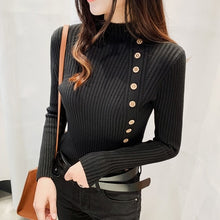 Load image into Gallery viewer, Autumn Ribbed Button Women Sweater Pullovers Cotton Long Sleeve Turtleneck Pullovers Jumpers Spring Soft Comfortable Basic Tops