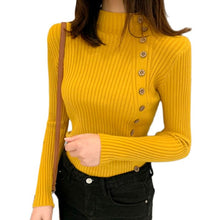 Load image into Gallery viewer, Autumn Ribbed Button Women Sweater Pullovers Cotton Long Sleeve Turtleneck Pullovers Jumpers Spring Soft Comfortable Basic Tops