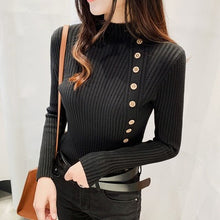 Load image into Gallery viewer, Autumn Ribbed Button Women Sweater Pullovers Cotton Long Sleeve Turtleneck Pullovers Jumpers Spring Soft Comfortable Basic Tops