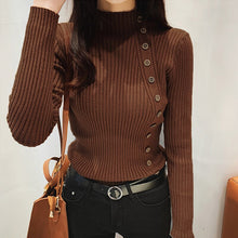 Load image into Gallery viewer, Autumn Ribbed Button Women Sweater Pullovers Cotton Long Sleeve Turtleneck Pullovers Jumpers Spring Soft Comfortable Basic Tops