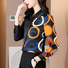 Load image into Gallery viewer, Autumn Satin Women Shirt Temperament Printing Long-sleeve Silk Ladies Shirt Top Office Lady Button Up Shirt Camisas Para Mujer