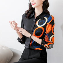 Load image into Gallery viewer, Autumn Satin Women Shirt Temperament Printing Long-sleeve Silk Ladies Shirt Top Office Lady Button Up Shirt Camisas Para Mujer