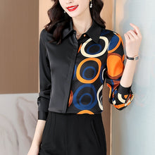 Load image into Gallery viewer, Autumn Satin Women Shirt Temperament Printing Long-sleeve Silk Ladies Shirt Top Office Lady Button Up Shirt Camisas Para Mujer