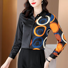 Load image into Gallery viewer, Autumn Satin Women Shirt Temperament Printing Long-sleeve Silk Ladies Shirt Top Office Lady Button Up Shirt Camisas Para Mujer