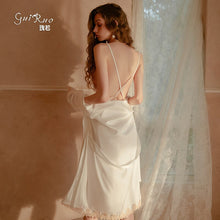 Load image into Gallery viewer, Autumn Splicing Satin Stitching Lace Robe Women&#39;s Cardigan Long-sleeved Nightwear Bathrobe Home Service Pajama Dress Nightgown