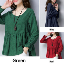 Load image into Gallery viewer, Autumn Spring 2021 New Blouse Vintage Blouses Jacquard O Neck Long Sleeve Long Tops Ruffle Flared Comfortable Peplum Loose Tees