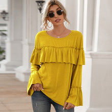 Load image into Gallery viewer, Autumn Spring New Women&#39;s T-Shirt  Ruffles esign Long Flare Sleeve O-Neck Pullover Casual Loose Fit Solid Mujer Tops
