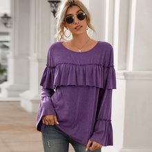 Load image into Gallery viewer, Autumn Spring New Women&#39;s T-Shirt  Ruffles esign Long Flare Sleeve O-Neck Pullover Casual Loose Fit Solid Mujer Tops