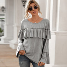 Load image into Gallery viewer, Autumn Spring New Women&#39;s T-Shirt  Ruffles esign Long Flare Sleeve O-Neck Pullover Casual Loose Fit Solid Mujer Tops
