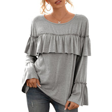 Load image into Gallery viewer, Autumn Spring New Women&#39;s T-Shirt  Ruffles esign Long Flare Sleeve O-Neck Pullover Casual Loose Fit Solid Mujer Tops