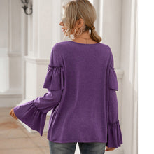 Load image into Gallery viewer, Autumn Spring New Women&#39;s T-Shirt  Ruffles esign Long Flare Sleeve O-Neck Pullover Casual Loose Fit Solid Mujer Tops
