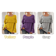 Load image into Gallery viewer, Autumn Spring New Women&#39;s T-Shirt  Ruffles esign Long Flare Sleeve O-Neck Pullover Casual Loose Fit Solid Mujer Tops