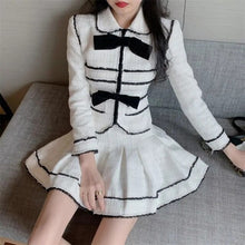 Load image into Gallery viewer, Autumn Suit Female Temperament Tweed Short Stitching Jacket + High Waist A-Line Skirt Women Two-Piece Sets