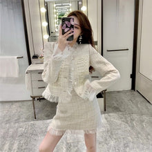 Load image into Gallery viewer, Autumn Suit Female Temperament Tweed Short Stitching Jacket + High Waist A-Line Skirt Women Two-Piece Sets
