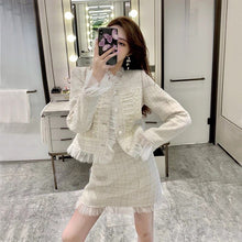 Load image into Gallery viewer, Autumn Suit Female Temperament Tweed Short Stitching Jacket + High Waist A-Line Skirt Women Two-Piece Sets