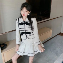 Load image into Gallery viewer, Autumn Suit Female Temperament Tweed Short Stitching Jacket + High Waist A-Line Skirt Women Two-Piece Sets