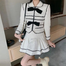 Load image into Gallery viewer, Autumn Suit Female Temperament Tweed Short Stitching Jacket + High Waist A-Line Skirt Women Two-Piece Sets