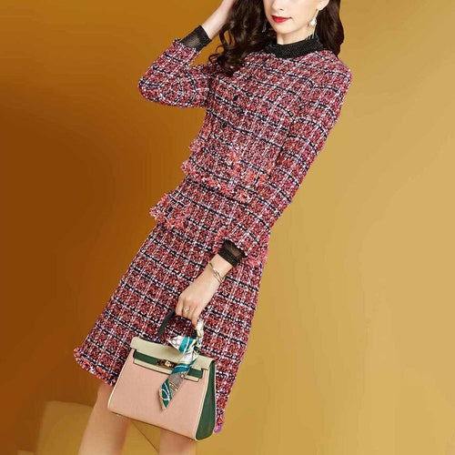 Autumn Suit Women's New Small Fragrant Wind Woolen Plaid Dress Skirt Autumn and Winter Two-piece Fashion