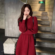 Load image into Gallery viewer, Autumn Twist Splicing Party Dress Casual Knitted Women&#39;s Dress High Waist Mini Robe Basic Woman Clothes Winter Fashion Vestidos