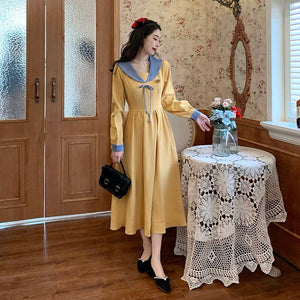 Autumn Vintage Lolita Dress Women French Patchwork Bow Elegant Designer Dress Female Koean Fashion Casual Party Midi Dress 2021