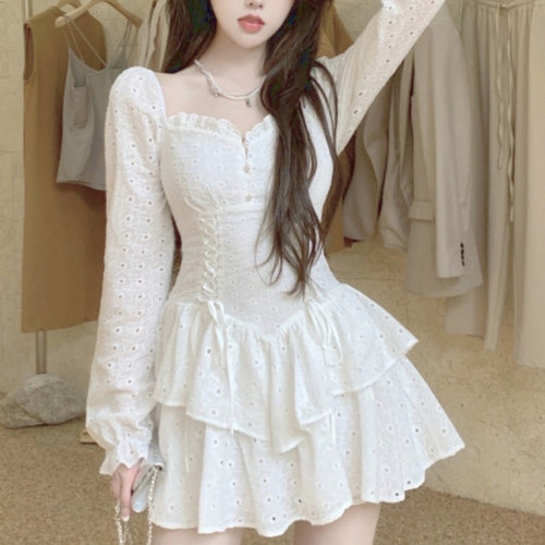 Autumn White Fairy Kawaii Dress Women V-neck Slim Elegant Party Mini Dress Female Sexy Korean Fashion Designer Y2k Dress 2021