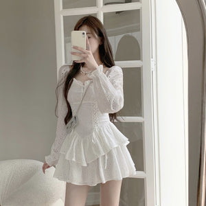 Autumn White Fairy Kawaii Dress Women V-neck Slim Elegant Party Mini Dress Female Sexy Korean Fashion Designer Y2k Dress 2021