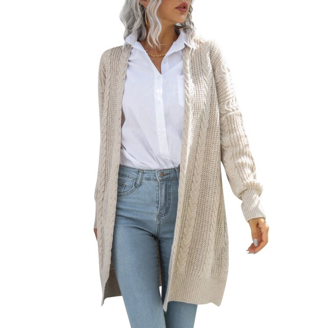 Autumn Winter 2021 Long Cardigan for Women Fashion Knitted Cardigan Solid Slim Warm Casual Korean Sweater Oversized  Knitwear