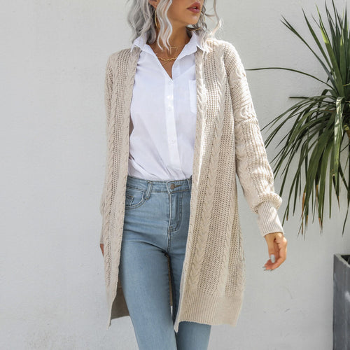 Autumn Winter 2021 Long Cardigan for Women Fashion Knitted Cardigan Solid Slim Warm Casual Korean Sweater Oversized  Knitwear