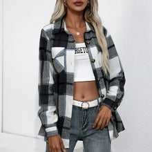 Load image into Gallery viewer, Autumn Winter Casual Fashion Plaid Print Women Shirt  Blouses Turn-down Collar Long Sleeves Front Pockets Button Closure Blouses