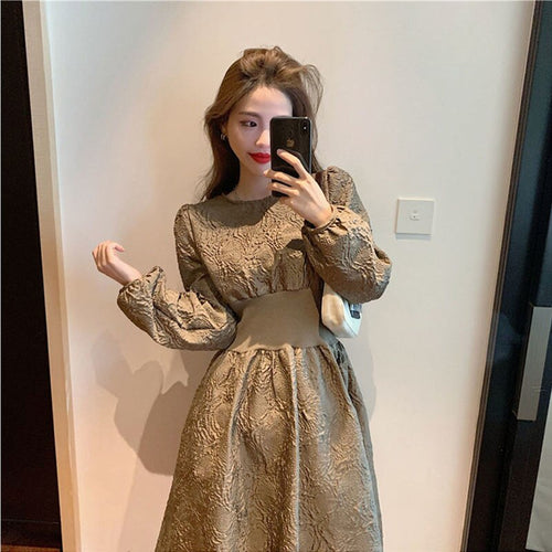 Autumn Winter Dress 2021 New Vintage Temperament Slim Waist All-match Long Sleeve Vestido Feminino Elegant Patchwork Dresses