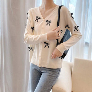 Autumn Winter Elegant Cardigan Sweaters Women Bow Knit Designer Harajuku Cardigan 2021 Long Sleeve Korean Fashion Chic Clothing
