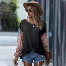 Load image into Gallery viewer, Autumn Winter Elegant Waffle Top Women 2020 New Casual O-neck Bohemian Print Batwing Sleeve T Shirt Top