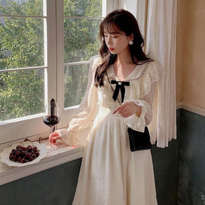 Autumn Winter France Vintage Elegant Dress Women Retro Evening Party Long Dresses 2021 Long Sleeve Sweet Korean Fashion Dresses