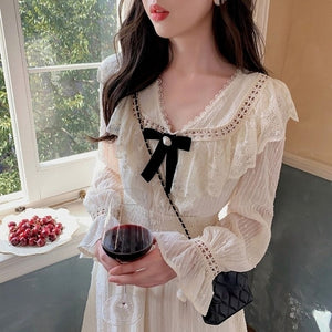 Autumn Winter France Vintage Elegant Dress Women Retro Evening Party Long Dresses 2021 Long Sleeve Sweet Korean Fashion Dresses