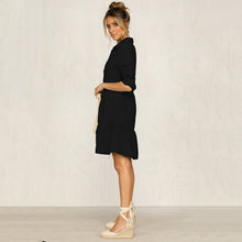 Load image into Gallery viewer, Autumn Winter Ladies Casual Single Breasted Solid Dress Women Turn Down Collar Straight Half Sleeve Shirt Dress 2021 New