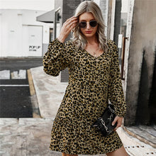 Load image into Gallery viewer, Autumn Winter Leopard Oversize Dress Women Casual V Neck Button A Line Mini