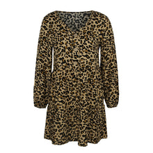 Load image into Gallery viewer, Autumn Winter Leopard Oversize Dress Women Casual V Neck Button A Line Mini