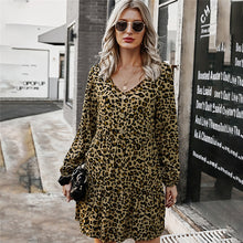 Load image into Gallery viewer, Autumn Winter Leopard Oversize Dress Women Casual V Neck Button A Line Mini