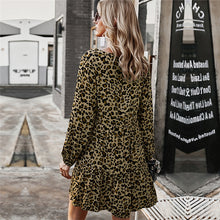 Load image into Gallery viewer, Autumn Winter Leopard Oversize Dress Women Casual V Neck Button A Line Mini